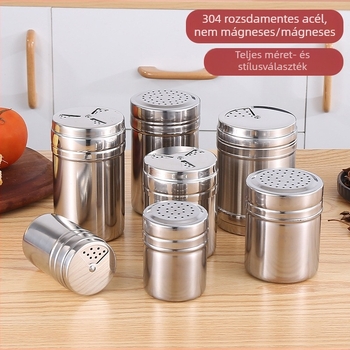 304 rozsdamentes acél fűszertartó fedéllel, forgó fűszertartó kültéri grillhez, kömény és bors őrlemény tartó, fogpiszkáló tartó