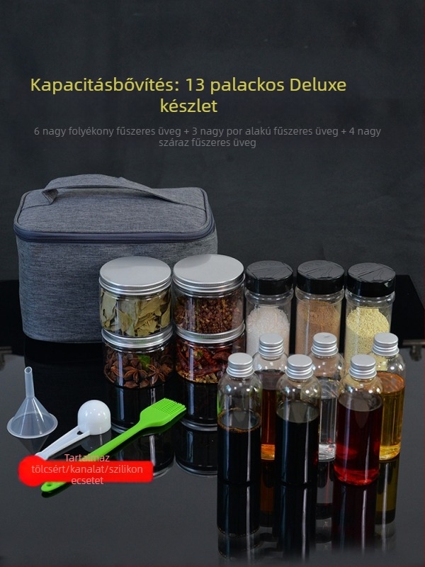 Kültéri hordozható fűszerpalack készlet barbecue-hoz – lezárt olaj- és fűszerpalackok egy dobozban kempingezéshez