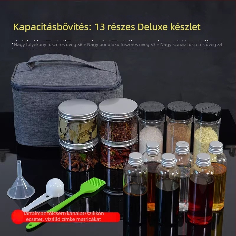 Kültéri hordozható fűszerpalack készlet barbecue-hoz – lezárt olaj- és fűszerpalackok egy dobozban kempingezéshez