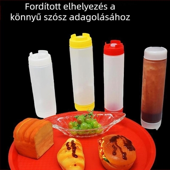 Műanyag dupla fejű nyomóüveg szószokhoz, salátákhoz, ketchuphoz és fűszerekhez, fordított szivárgás elleni kialakítás, élelmiszerbiztonsági extrudáló palack
