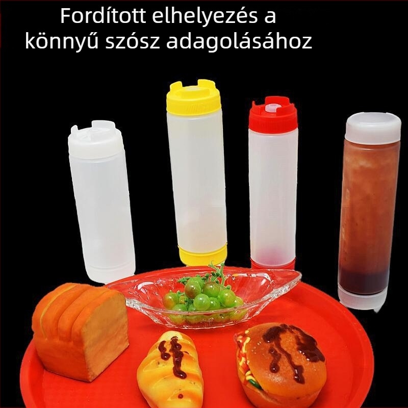 Műanyag dupla fejű nyomóüveg szószokhoz, salátákhoz, ketchuphoz és fűszerekhez, fordított szivárgás elleni kialakítás, élelmiszerbiztonsági extrudáló palack