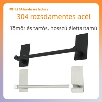 304 rozsdamentes acél törölközőtartó, egypólusos, falra szerelhető, fúrás nélkül