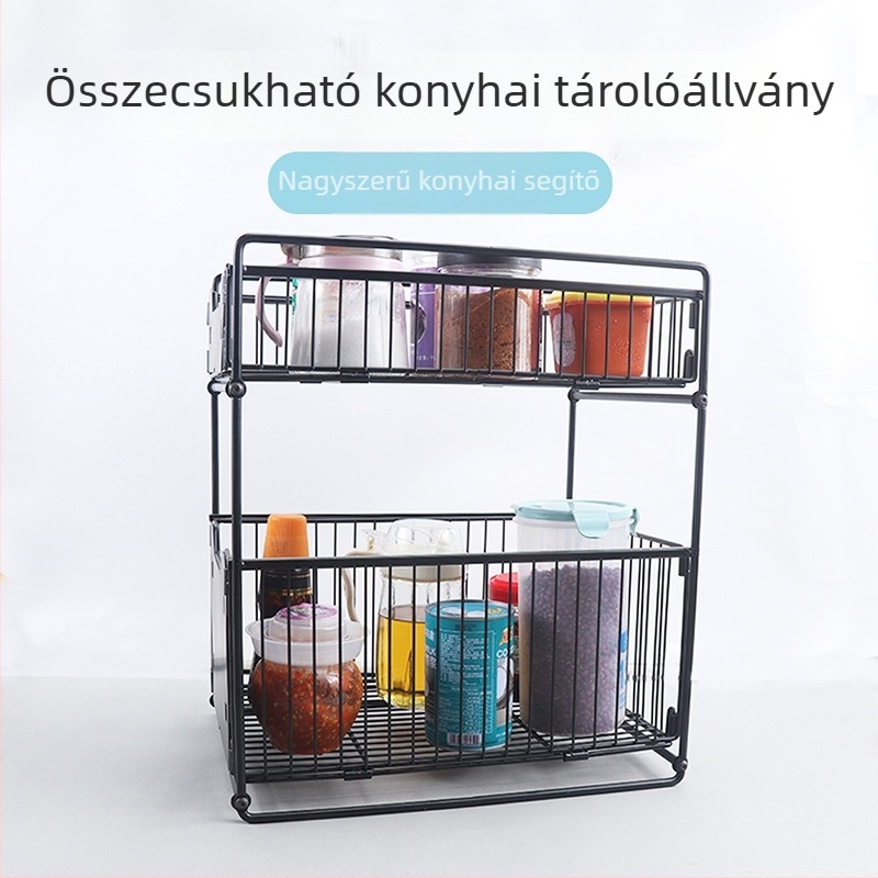 Kovácsoltvas konyhai kihúzható fűszertároló polc, háromszintes tároló