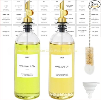 500 ml olaj- és ecetadagoló készlet, üvegből, fémszórócsővel, automatikus nyitás-zárás