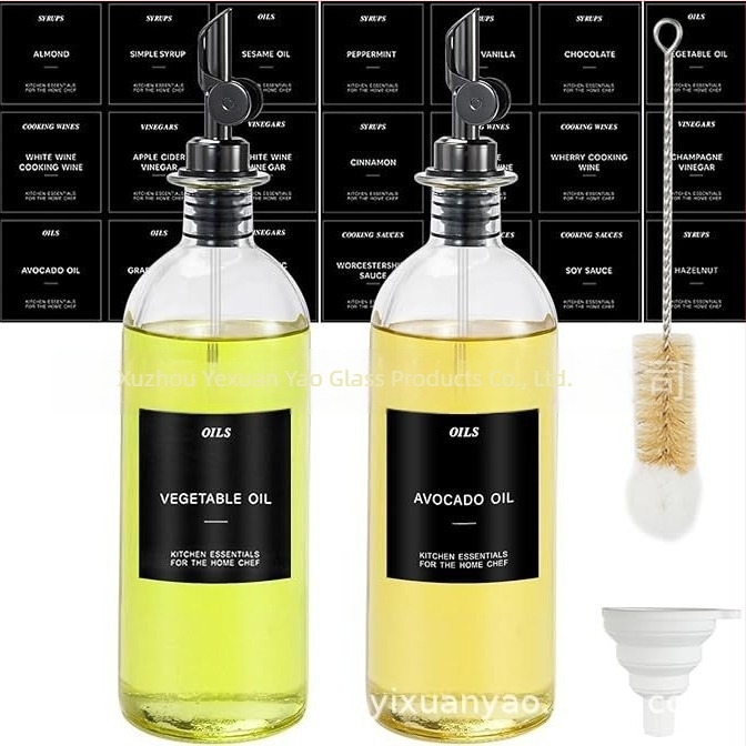 500 ml olaj- és ecetadagoló készlet, üvegből, fémszórócsővel, automatikus nyitás-zárás