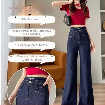 Női fehér farmernadrág széles lábakkal, magas derekú, laza, egyenes szabású, denim