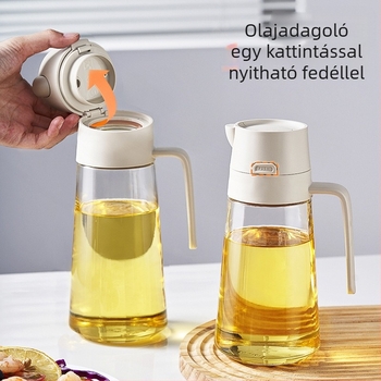 Automatikus felnyitható üveg olajtartó, csepegésmentes – szezárolajhoz, főzőborhoz, ecethez és szójaszószhoz