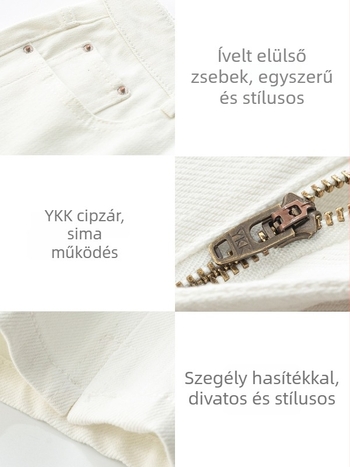 Fehér női magas derekú, egyenes szabású farmer, crop hossz, cigaretta fazon, tavasz 2026