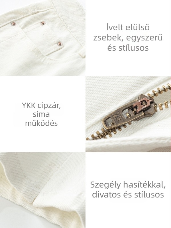 Fehér női magas derekú, egyenes szabású farmer, crop hossz, cigaretta fazon, tavasz 2026