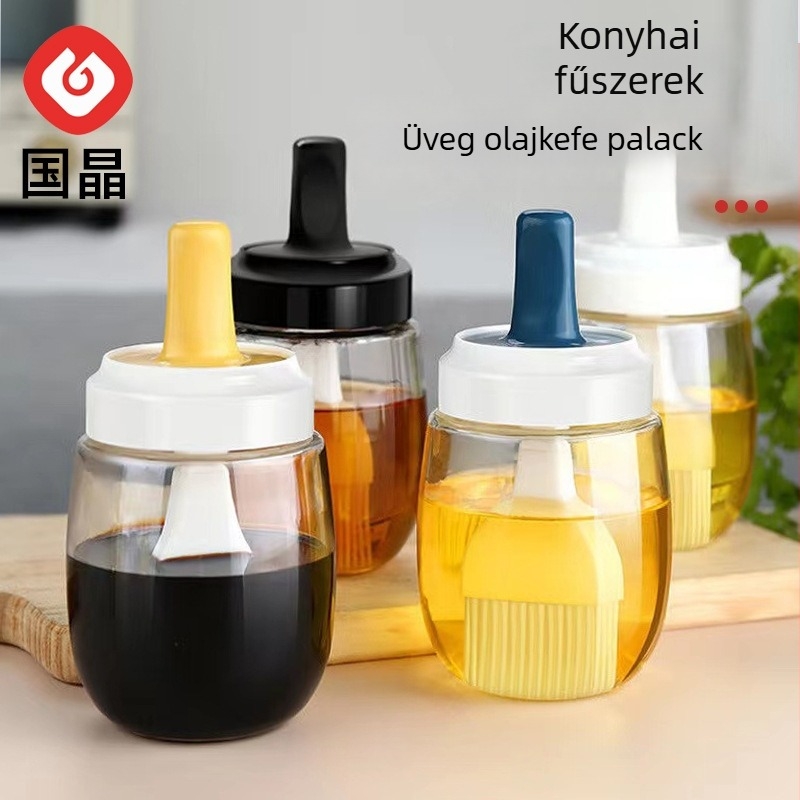 Szilikon ecset és olajos üveg, 2 az 1-ben barbecue használathoz, magas hőmérsékletnek ellenálló üveg olajtartó a főzéshez és sütéshez