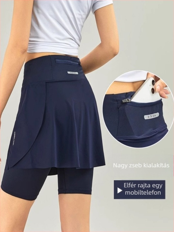 Női gyorsan száradó sportos skort zsebekkel, ideális badmintonhoz, tenishez, jóga és futáshoz.