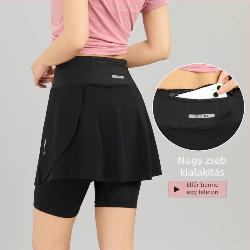 Női gyorsan száradó sportos skort zsebekkel, ideális badmintonhoz, tenishez, jóga és futáshoz.