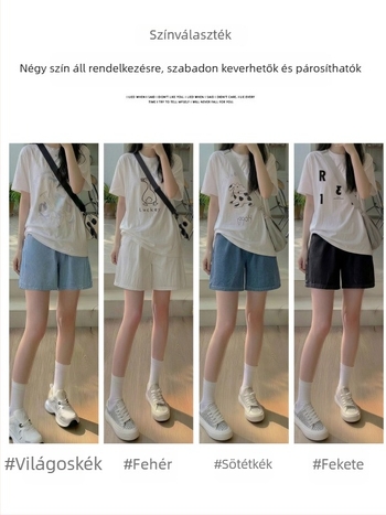 Női Tencel denim rövidnadrág, magas derekú, karcsú és lazán szabott vágás, könnyű nyár, hűs selymes érzet