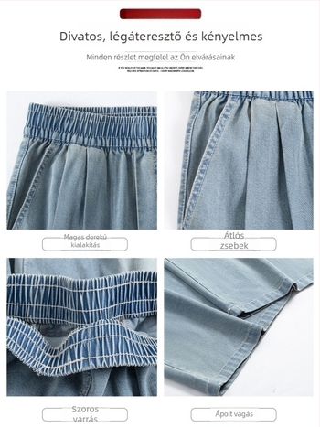 Női Tencel denim rövidnadrág, magas derekú, karcsú és lazán szabott vágás, könnyű nyár, hűs selymes érzet
