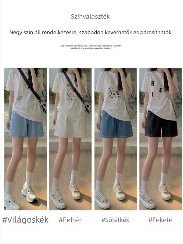 Női Tencel denim rövidnadrág, magas derekú, karcsú és lazán szabott vágás, könnyű nyár, hűs selymes érzet