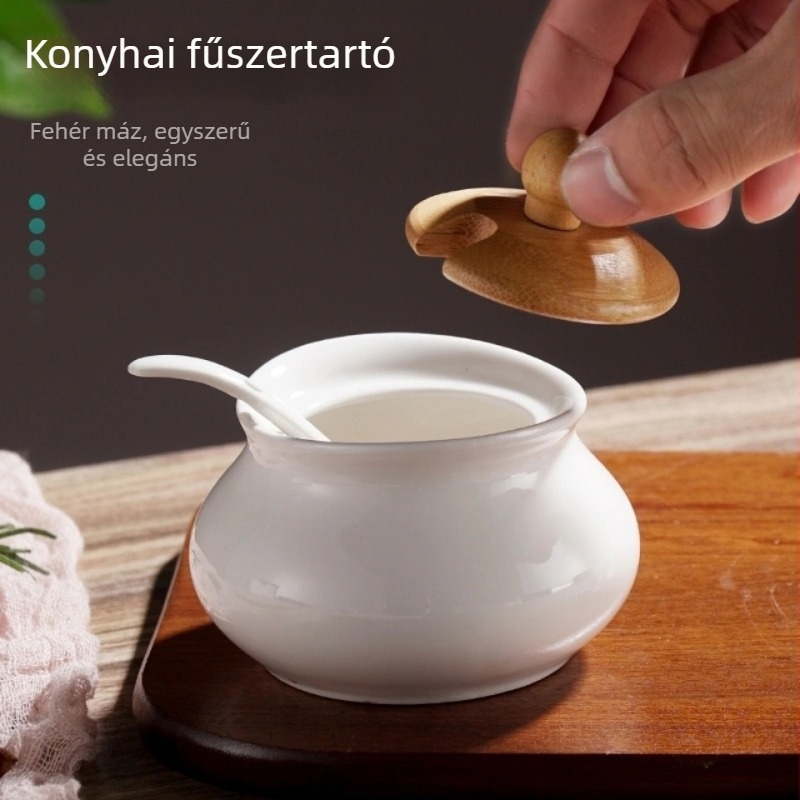Európai stílusú fehér kerámia fűszertartó olajhoz, sóhoz és szószhoz, egyszerű és elegáns bambusz motívummal