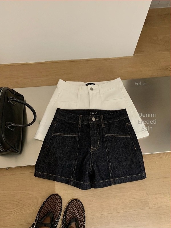 WGWE nyári koreai stílusú denim rövidnadrág, A-vonal, laza szabás, karcsúsító siluett, W9091