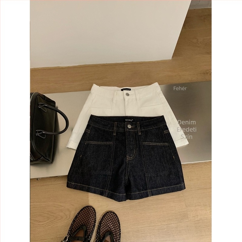 WGWE nyári koreai stílusú denim rövidnadrág, A-vonal, laza szabás, karcsúsító siluett, W9091