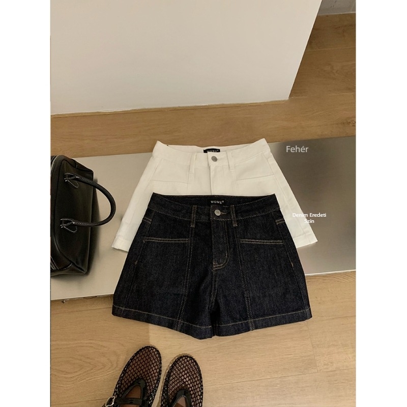 WGWE nyári koreai stílusú denim rövidnadrág, A-vonal, laza szabás, karcsúsító siluett, W9091