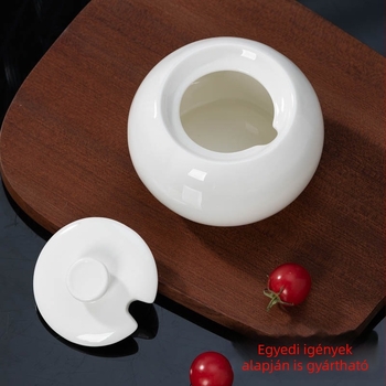 Fehér kerámia kör alakú fűszertartó fedővel, cukortartó, kávé- és tej- és olajtartó, fehér porcelán