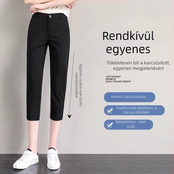 Női könnyű 3/4 hosszúságú nyári nadrág, magas derék, laza szabás, mindennapi és kosztüm-stílusú, plusz méret