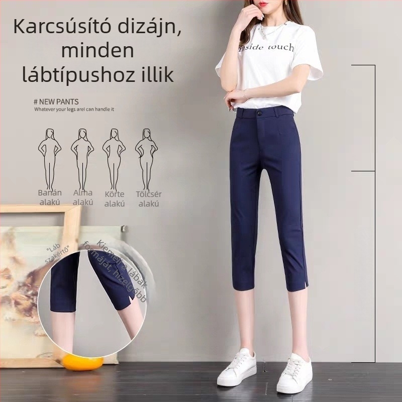 Női könnyű 3/4 hosszúságú nyári nadrág, magas derék, laza szabás, mindennapi és kosztüm-stílusú, plusz méret
