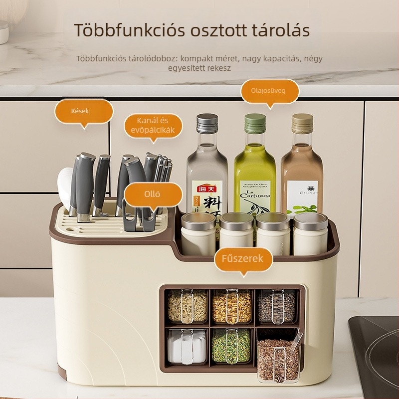 Konyhai fűszertartó készlet – többfunkciós integrált tárolóállvány a konyhapulton