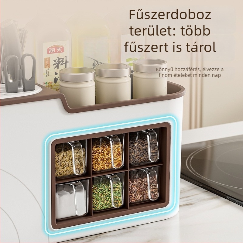 Konyhai fűszertartó készlet – többfunkciós integrált tárolóállvány a konyhapulton