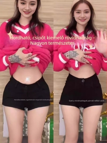 Női farmer rövidnadrág beépített csípő párnával, magas derék, nyári ultra-short fazon, mindennapi, trendi.