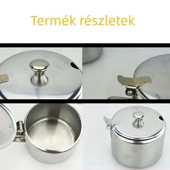 Rozsdamentes acél cukorkanna kanállal, só- és fűszertartó készlet