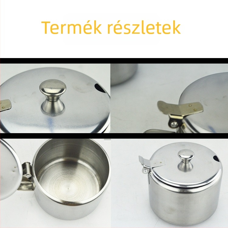 Rozsdamentes acél cukorkanna kanállal, só- és fűszertartó készlet