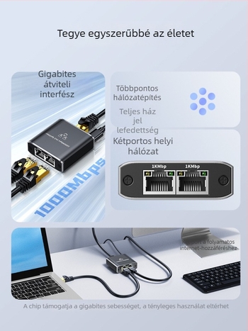 Darwen 1–2 hálózati osztóadapter egyidejű internet-hozzáféréssel, gigabites