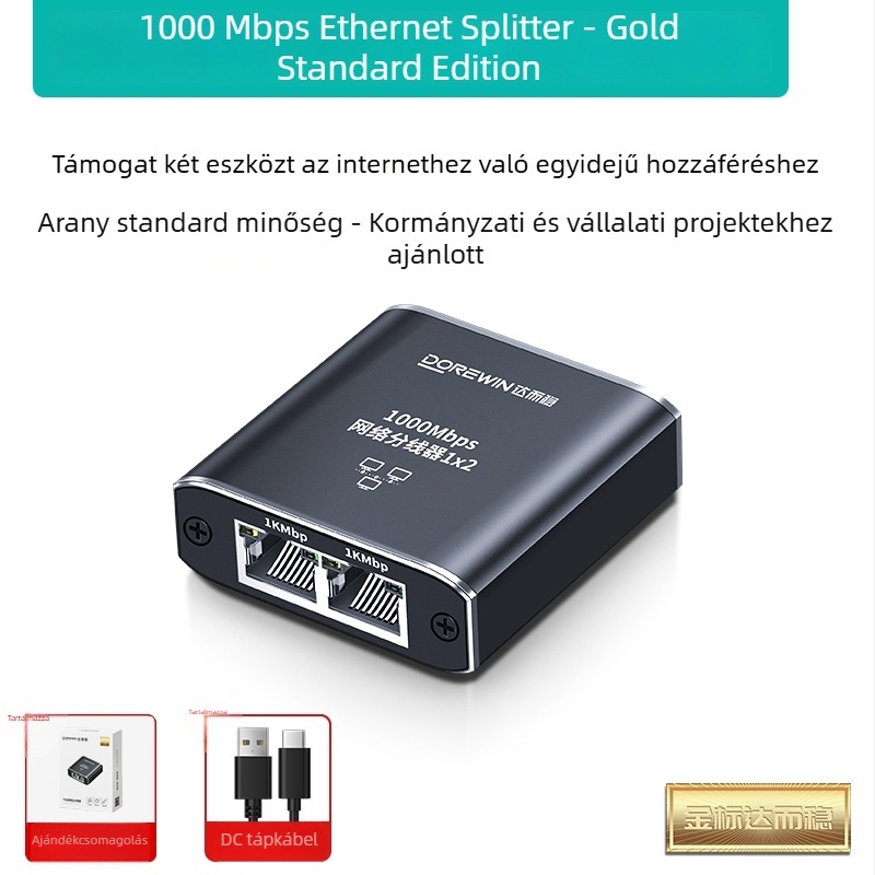 Darwen 1–2 hálózati osztóadapter egyidejű internet-hozzáféréssel, gigabites