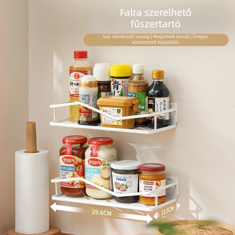 Nachuan Konyhai falra szerelhető fűszerrács, lyukasztás nélkül, vasból, korláttal és tartóval a befőttesüvegekhez