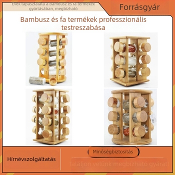 Bambusz fűszertartó polc üveggel – nedvességálló készlet fa fedővel