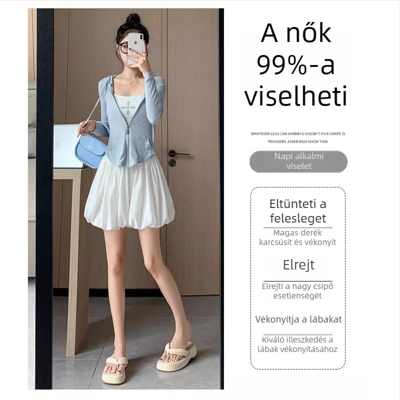 Könnyű felhőmintás culotte nadrág nőknek, magas derék, A-vonal, balett ihletett lantern szabás, 3/4 hosszú.