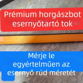 Horgász esernyő kemény héjjal, cipzáras tokkal és kiegészítőkkel; felszerelés táska és botzsák