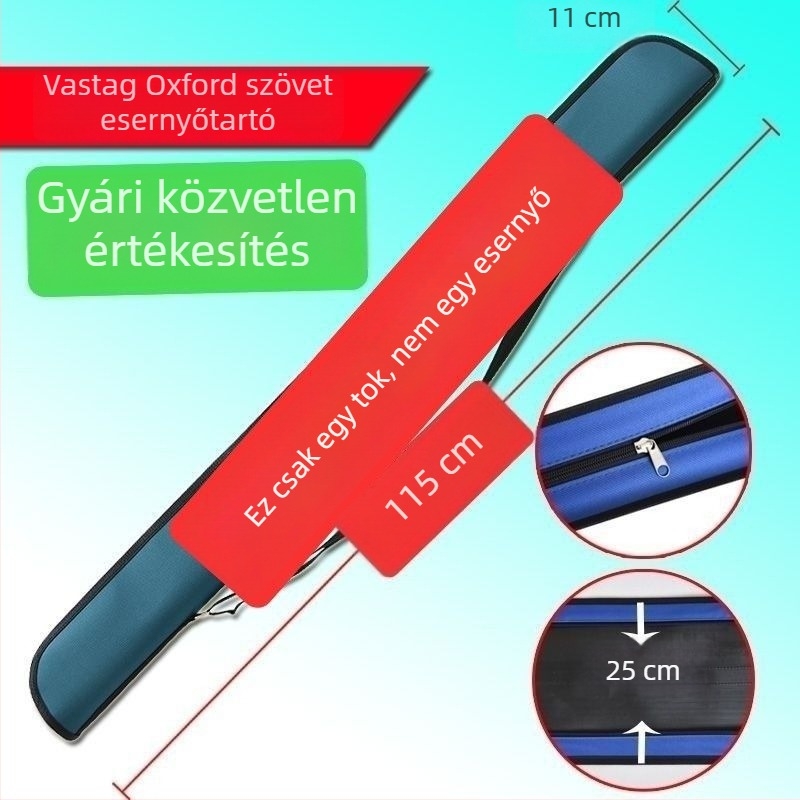 Horgász esernyő kemény héjjal, cipzáras tokkal és kiegészítőkkel; felszerelés táska és botzsák