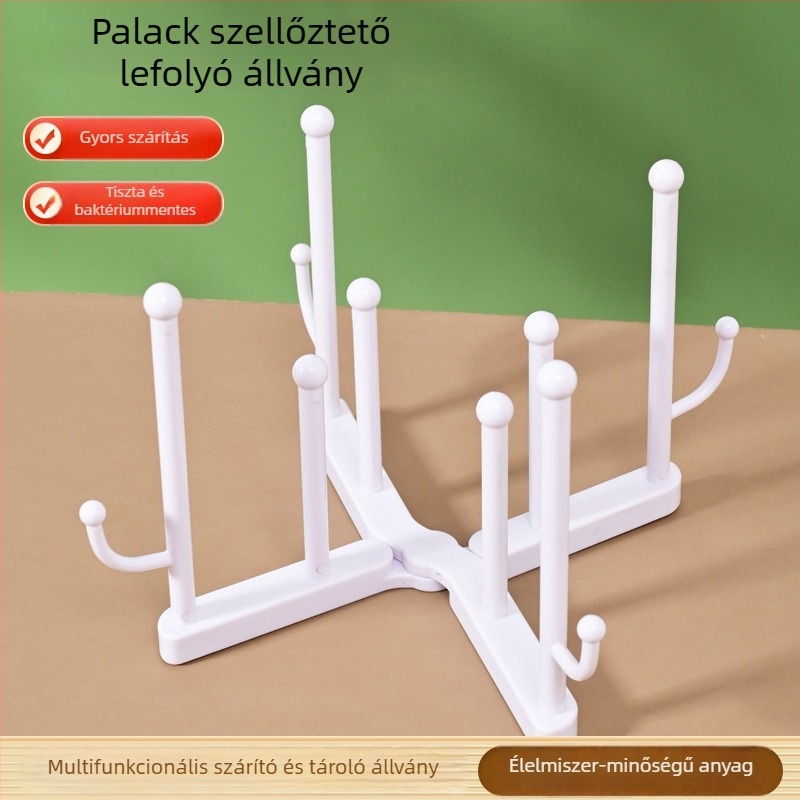 Összecsukható palack- és pohárszárító állvány, multifunkcionális fürdőszoba- és konyha tároló