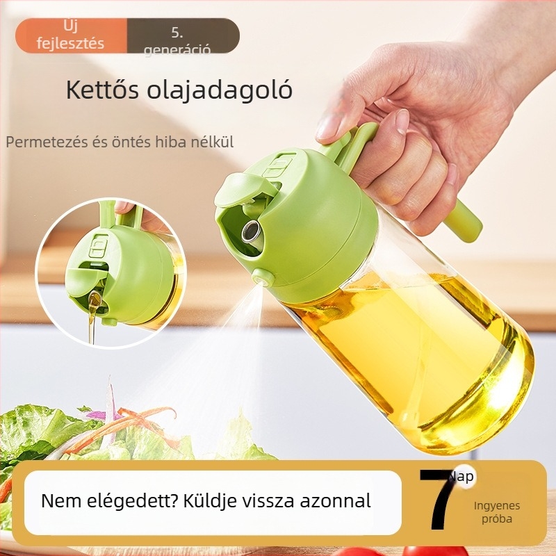 Üvegből készült olajtartály dupla funkcióval: permetezés és öntés, csepegésmentes, konyhai használatra olajhoz, szójaszószhoz és ecethez