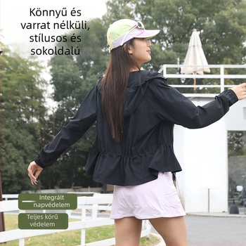 Nyári UV-védett kapucnis dzseki, könnyű, lélegző, nejlon anyagból, zsinóros derekú, kerékpározáshoz