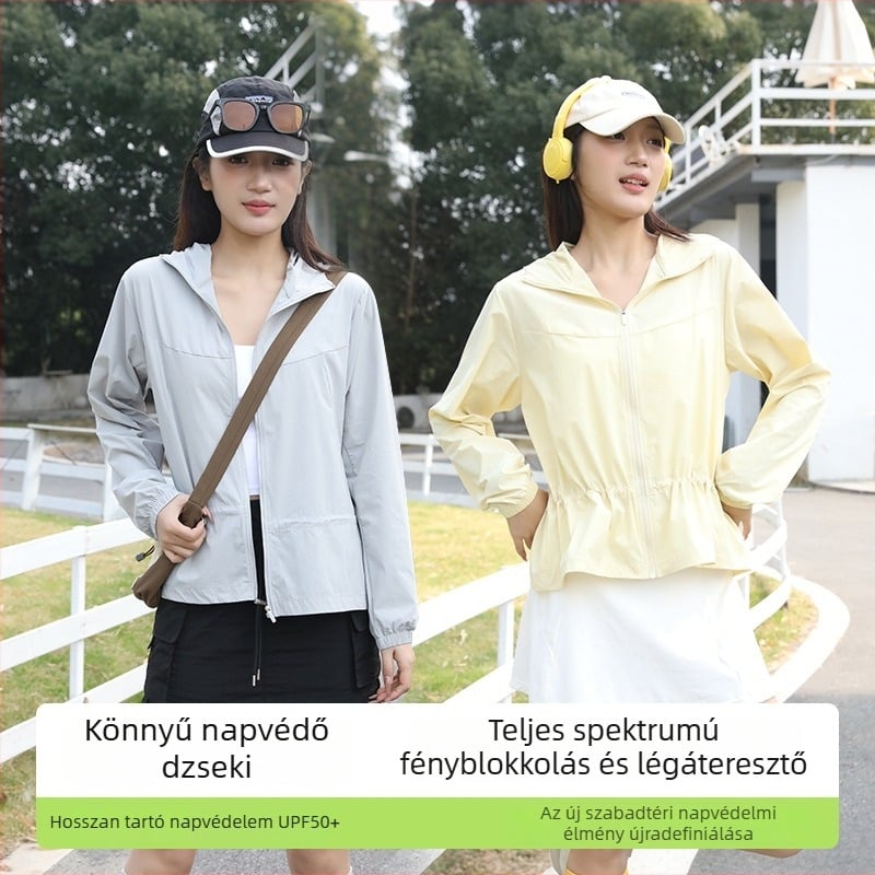 Nyári UV-védett kapucnis dzseki, könnyű, lélegző, nejlon anyagból, zsinóros derekú, kerékpározáshoz