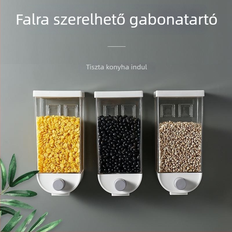 Falihoz rögzített gabonatároló edény, élelmiszer-minőségű, zárható, nedvességálló