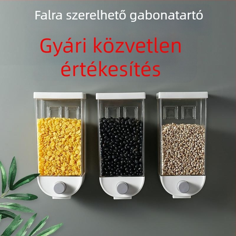Falihoz rögzített gabonatároló edény, élelmiszer-minőségű, zárható, nedvességálló