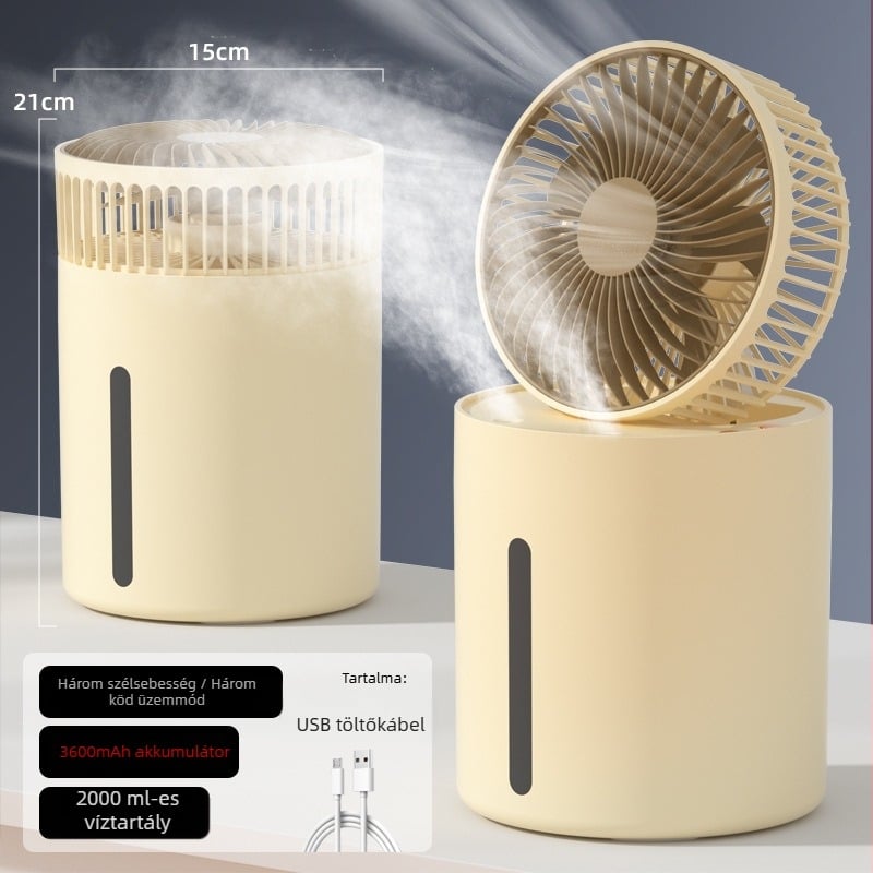 USB újratölthető mini asztali ventilátor párásítóval