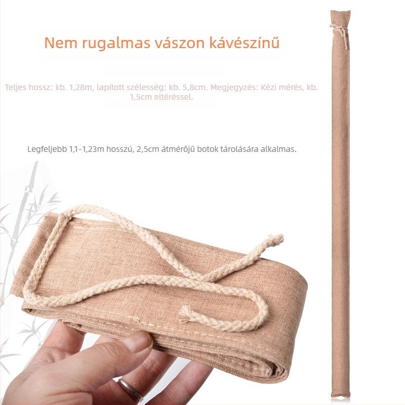 Finom szemcsés len anyagú nemzeti stílusú fuvola- és horgászbot táska, kézi bot tartó zsebbel és hosszú botokhoz való rekesszel