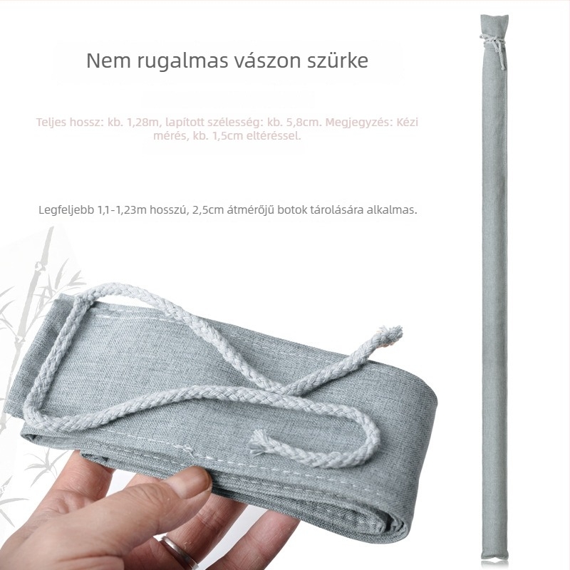 Finom szemcsés len anyagú nemzeti stílusú fuvola- és horgászbot táska, kézi bot tartó zsebbel és hosszú botokhoz való rekesszel