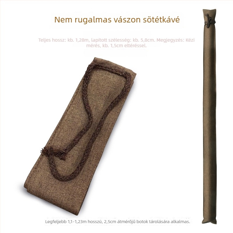 Finom szemcsés len anyagú nemzeti stílusú fuvola- és horgászbot táska, kézi bot tartó zsebbel és hosszú botokhoz való rekesszel