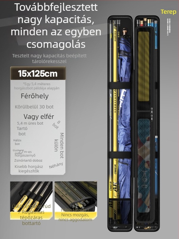 Horgászbot táska kemény héjú, felújított változat, nagy kapacitású, vízálló és könnyű.