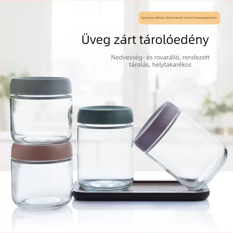 Zárható üvegből készült üveg, éjszakai zab és joghurt tárolására, hengeres alak, 300 ml, konyhai tárolás